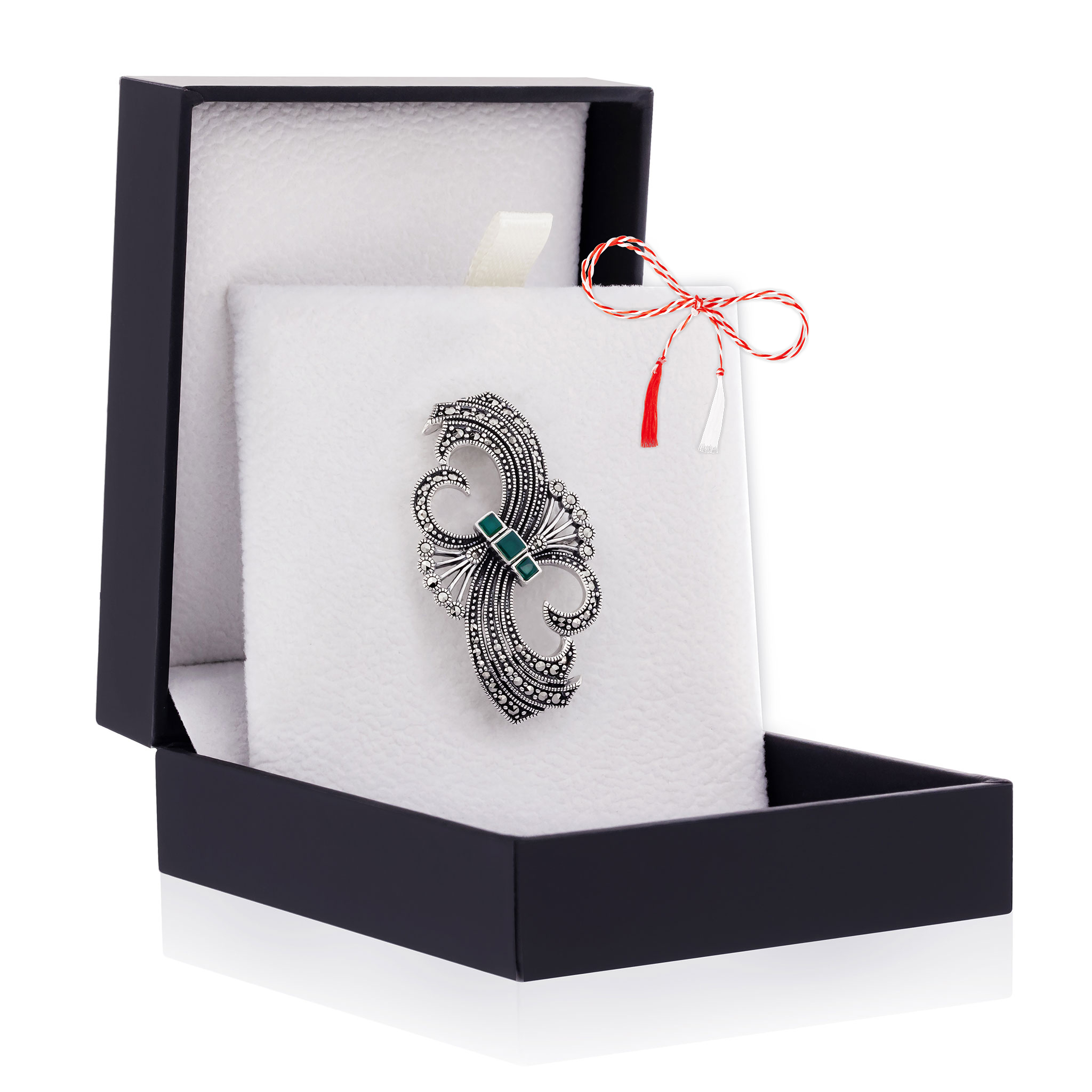 Martisor-Brosa-Argint-ABS-013-1 Broșă Argint 925 Fundiță Stilizată - Green Agate - imagine 1