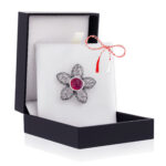 Broșă Argint 925 Floare Filigranată - Zirconia Ruby