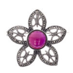 Broșă Argint 925 Floare Filigranată - Zirconia Ruby - imagine 2