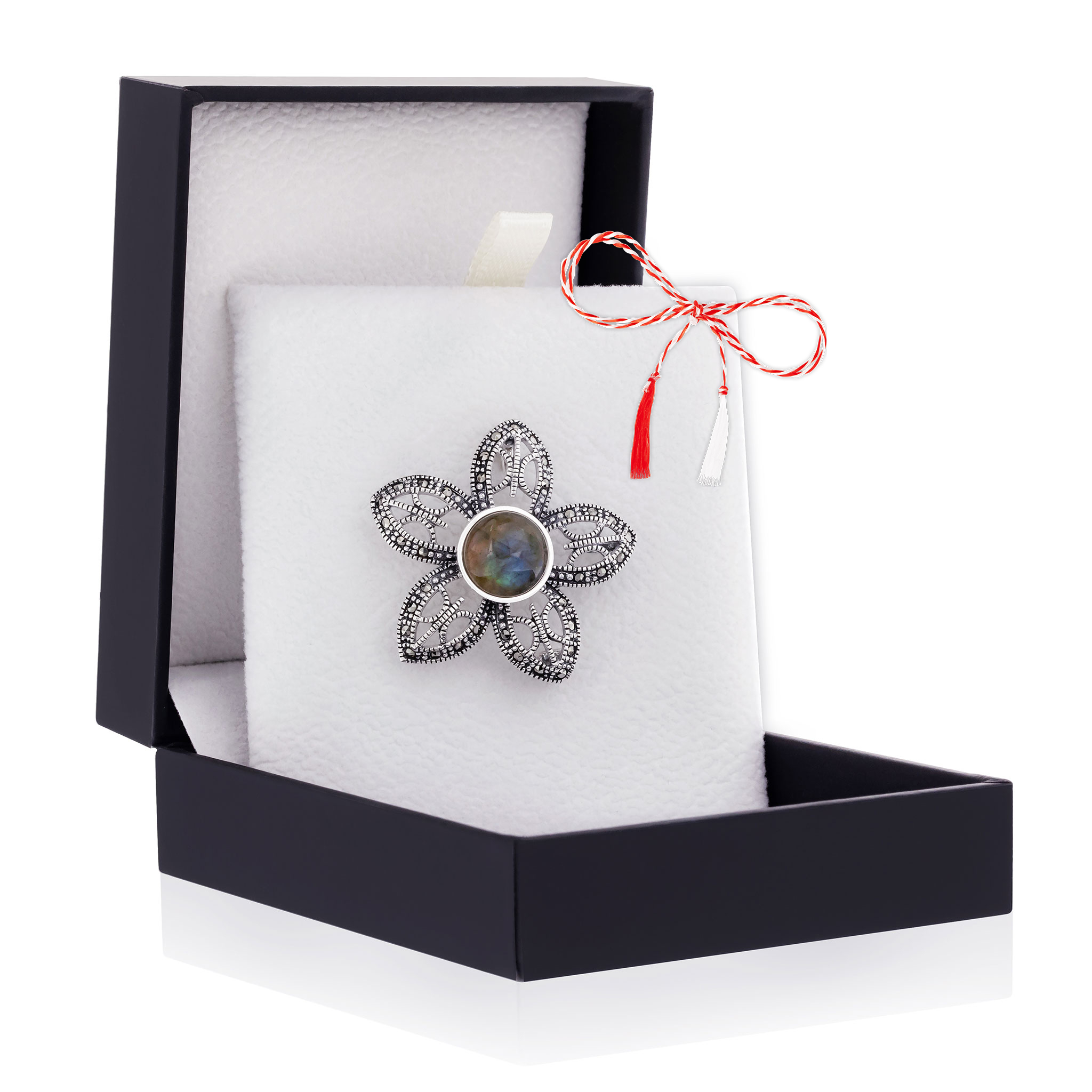 Martisor-Brosa-Argint-ABS-067-1 Broșă Argint 925 Floare Filigranată - Smoky Quartz - imagine 1