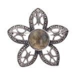 Broșă Argint 925 Floare Filigranată - Smoky Quartz - imagine 2