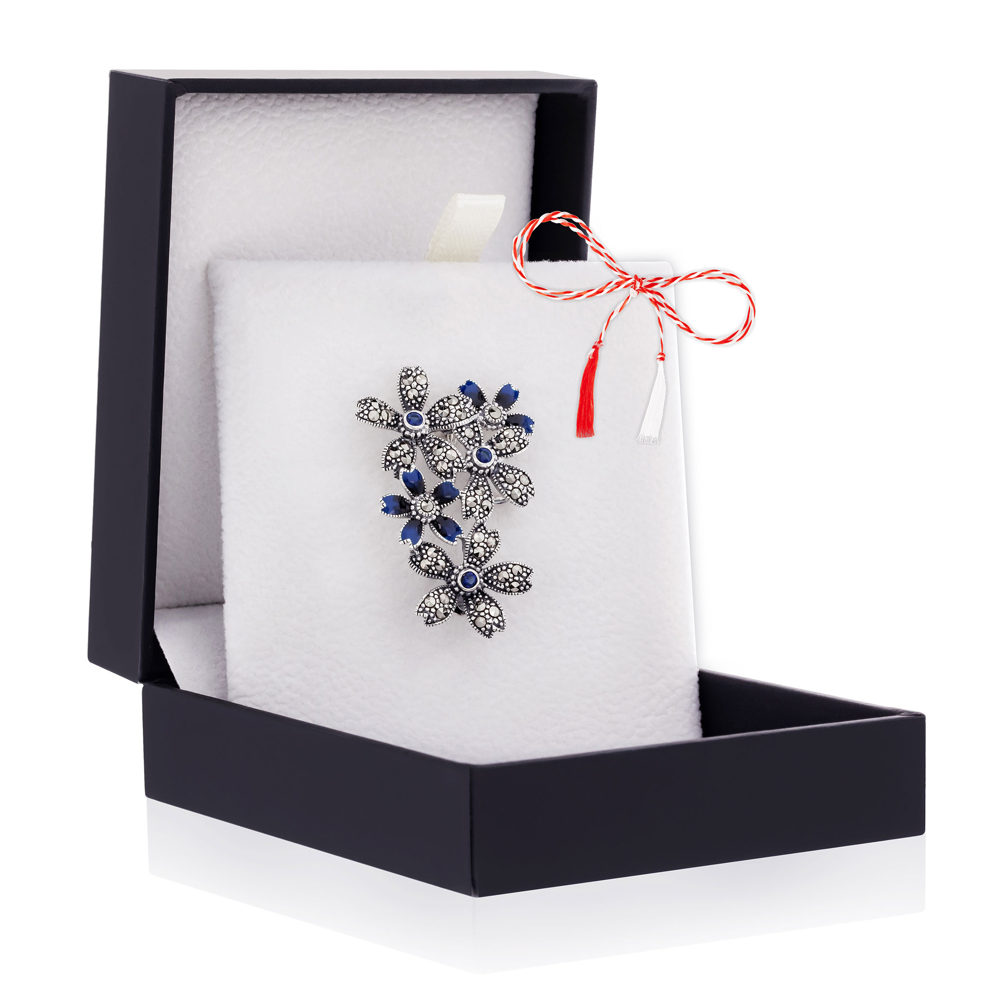 Martisor-Brosa-Argint-ABS-073-1 Broșă Argint 925 Flori - Sapphire - imagine 1