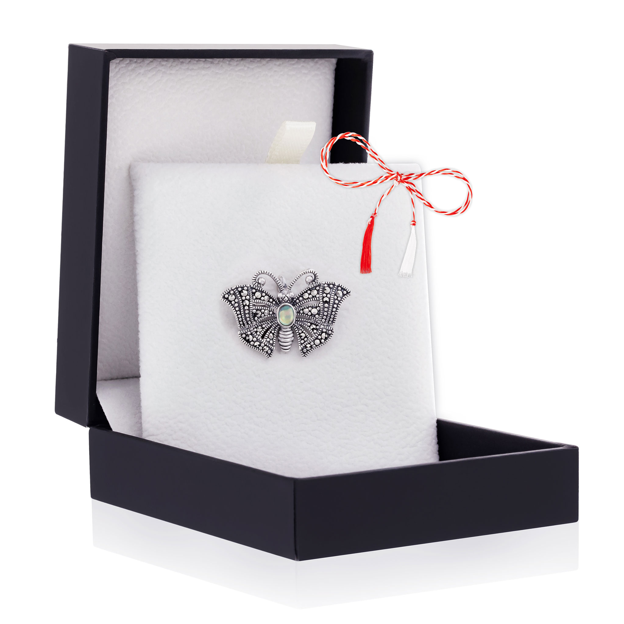 Martisor-Brosa-Argint-ABS-096-1 Broșă Argint 925 Fluturaș - Smoky Quartz - imagine 1