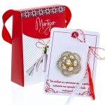 Broșă Mărțișor Gentuță - Trandafir Auriu cu Perluțe