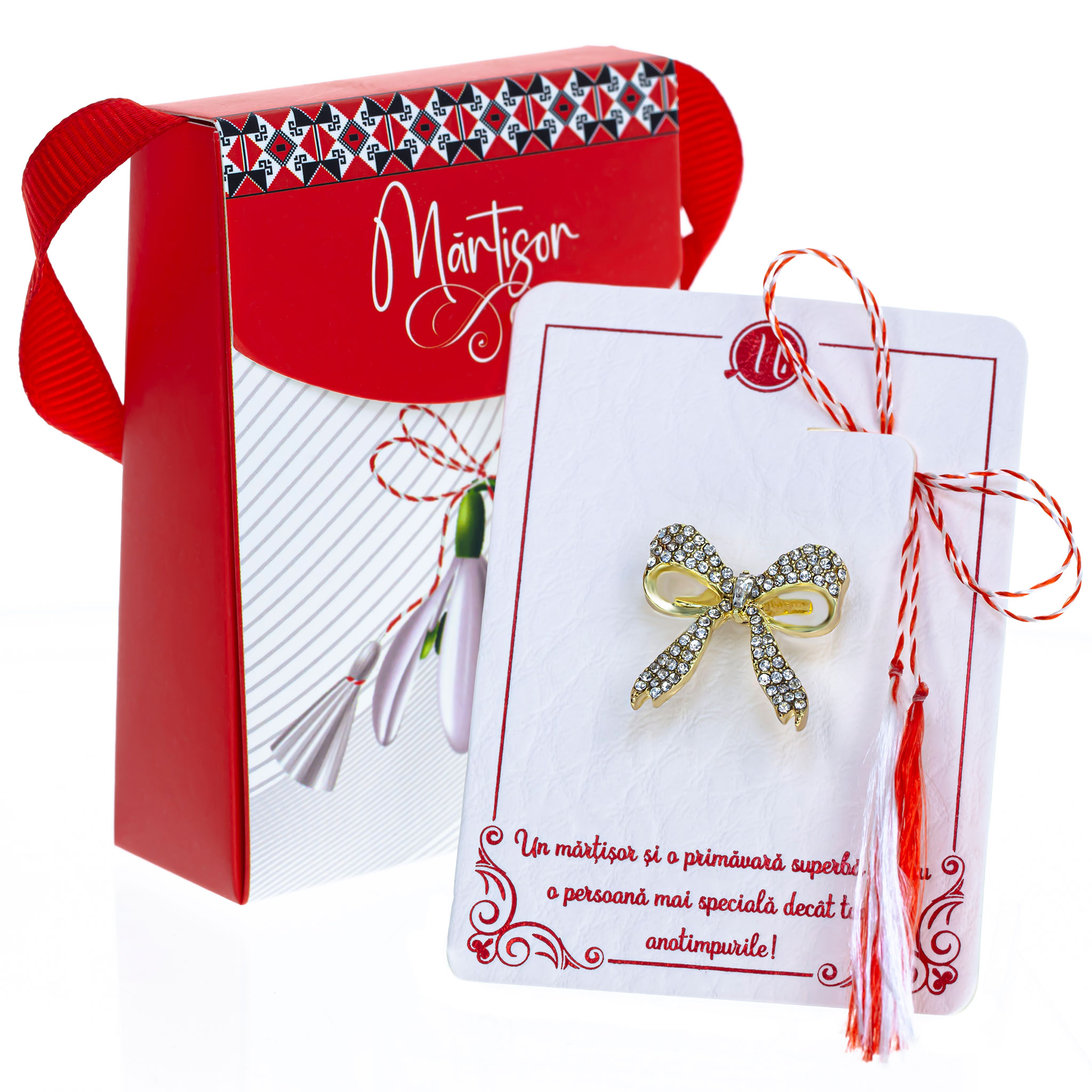 GENTUTA-138 Broșă Mărțișor Gentuță - Fundă Aurie - imagine 1