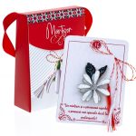 Broșă Mărțișor Gentuță - Floare Argintie cu Frunze