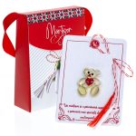 Broșă Mărțișor Gentuță - Ursuleț Auriu cu Inimioară