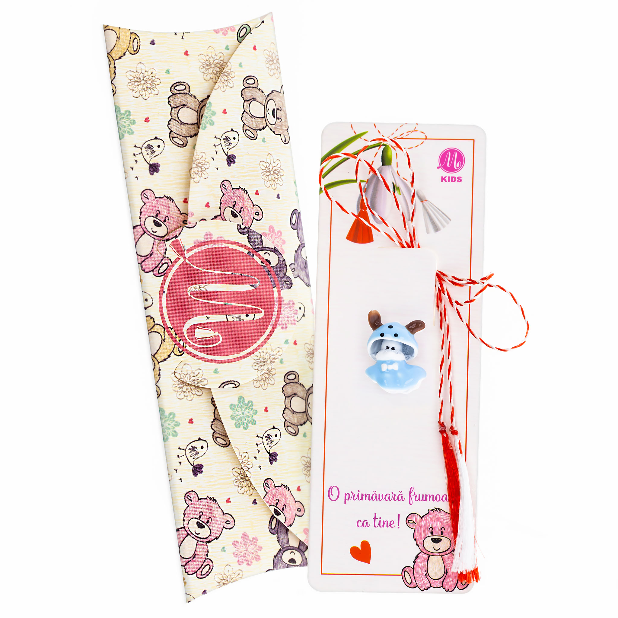 Joy-063 Broșă Pin Mărțișor Copii - Animăluț cu Hainuță Albastră - imagine 1