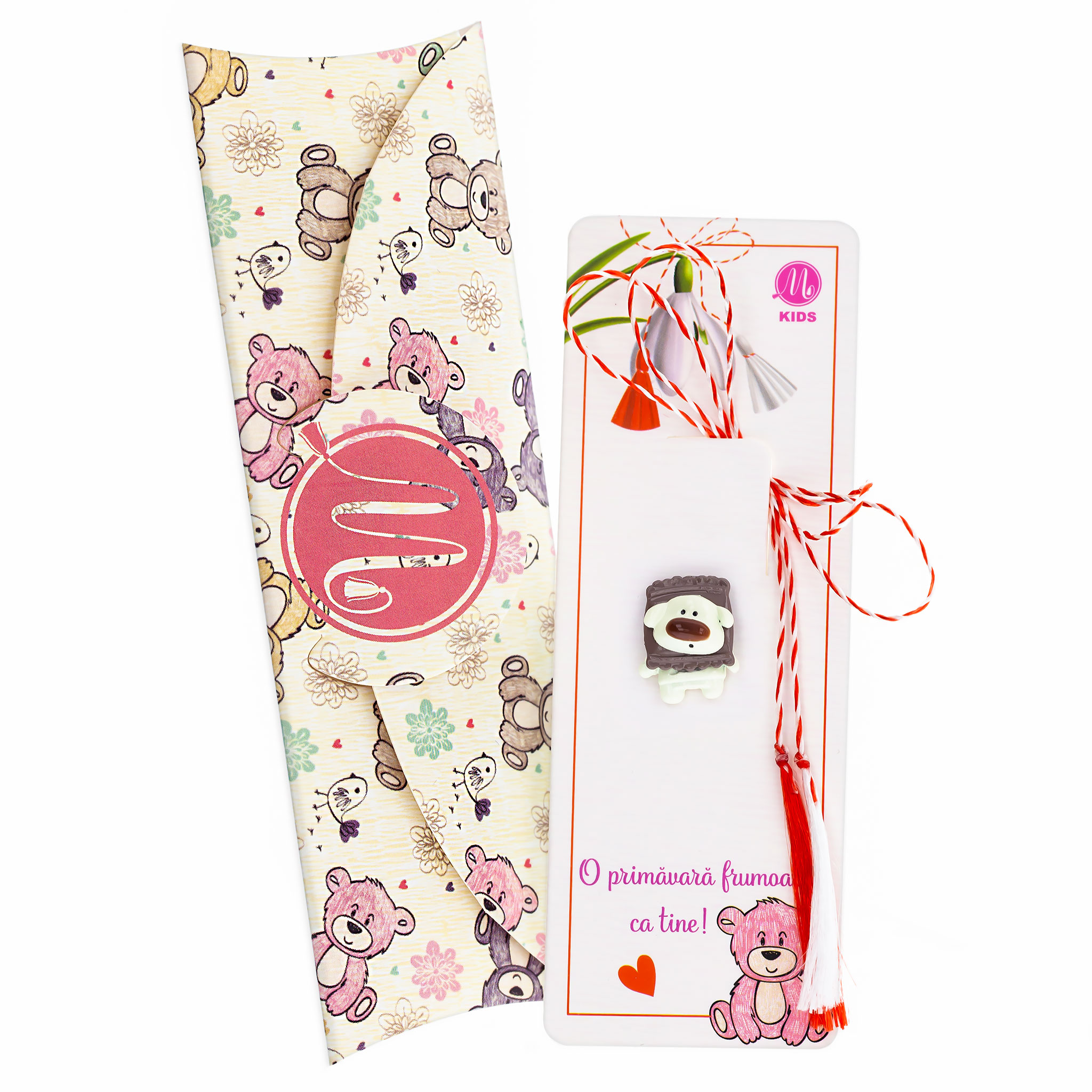 Joy-075 Broșă Pin Mărțișor Copii - Cățeluș cu Guler Maro - imagine 1