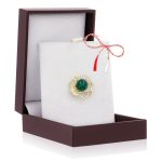 Broșă Pin Premium Gold Plated - Floare cu Piatră Verde