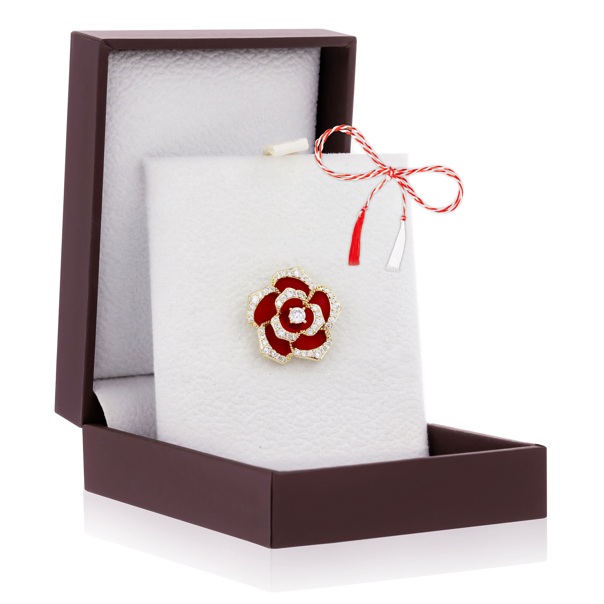 PIN-084 Broșă Pin Premium Gold Plated - Trandafir Roșu - imagine 1