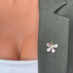 Broșă Pin Premium Gold Plated - Floare Cu Petale Roz - imagine 3