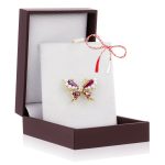 Broșă Pin Premium Gold Plated - Fluture Cu Pietricele Roșii Hand-Made