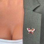 Broșă Pin Premium Gold Plated - Fluture Cu Pietricele Roșii Hand-Made - imagine 3