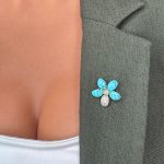 Broșă Pin Premium Gold Plated - Floare Turquoise Hand-Made - imagine 3