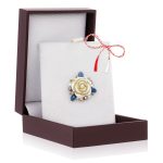 Broșă Pin Premium Gold Plated - Floricică cu Pietricele Albastre Hand-Made