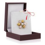 Broșă Pin Premium Gold Plated - Floricică cu Pietricele Portocalii Hand-Made