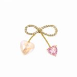 Broșă Pin Premium Gold Plated - Fundiță cu Pietre Roz - imagine 2