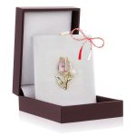 Broșă Pin Premium Gold Plated - Lalea cu Piatră Roz