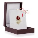 Broșă Pin Premium Gold Plated - Lalea cu Piatră Roșie