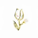 Broșă Pin Premium Gold Plated - Lalea cu Piatră Albă - imagine 2