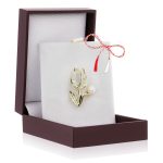 Broșă Pin Premium Gold Plated - Lalea cu Piatră Albă
