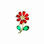 Broșă Pin Premium Gold Plated - Floricică cu Petale Roșii - imagine 2