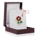 Broșă Pin Premium Gold Plated - Floricică cu Petale Roșii