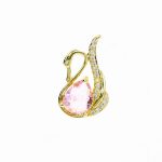Broșă Pin Premium Gold Plated - Lebădă cu Piatră Roz - imagine 2
