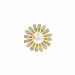 Broșă Pin Premium Gold Plated - Floare Delicată cu Perluță - imagine 2