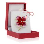 Broșă PREMIUM Gold Plated - Trifoi Regal Roșu