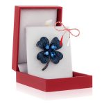 Broșă PREMIUM Gold Plated - Trifoi Regal Albastru