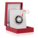 Broșă PREMIUM Gold Plated - Floricică Stilizată cu Pietricele Negre Hand-Made