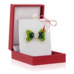 Broșă PREMIUM Gold Plated - Fundiță cu Pietricele Verzi Hand-Made