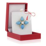 Broșă PREMIUM Gold Plated - Floare Stilizată Turquoise Hand-Made