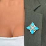 Broșă PREMIUM Gold Plated - Floare Stilizată Turquoise Hand-Made - imagine 3