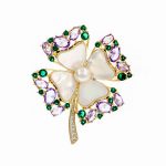 Broșă PREMIUM Gold Plated - Trifoi cu Pietricele Lila - imagine 2