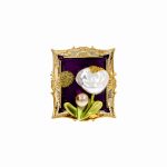 Broșă PREMIUM Gold Plated - Ramă Mov cu Floricele - imagine 2