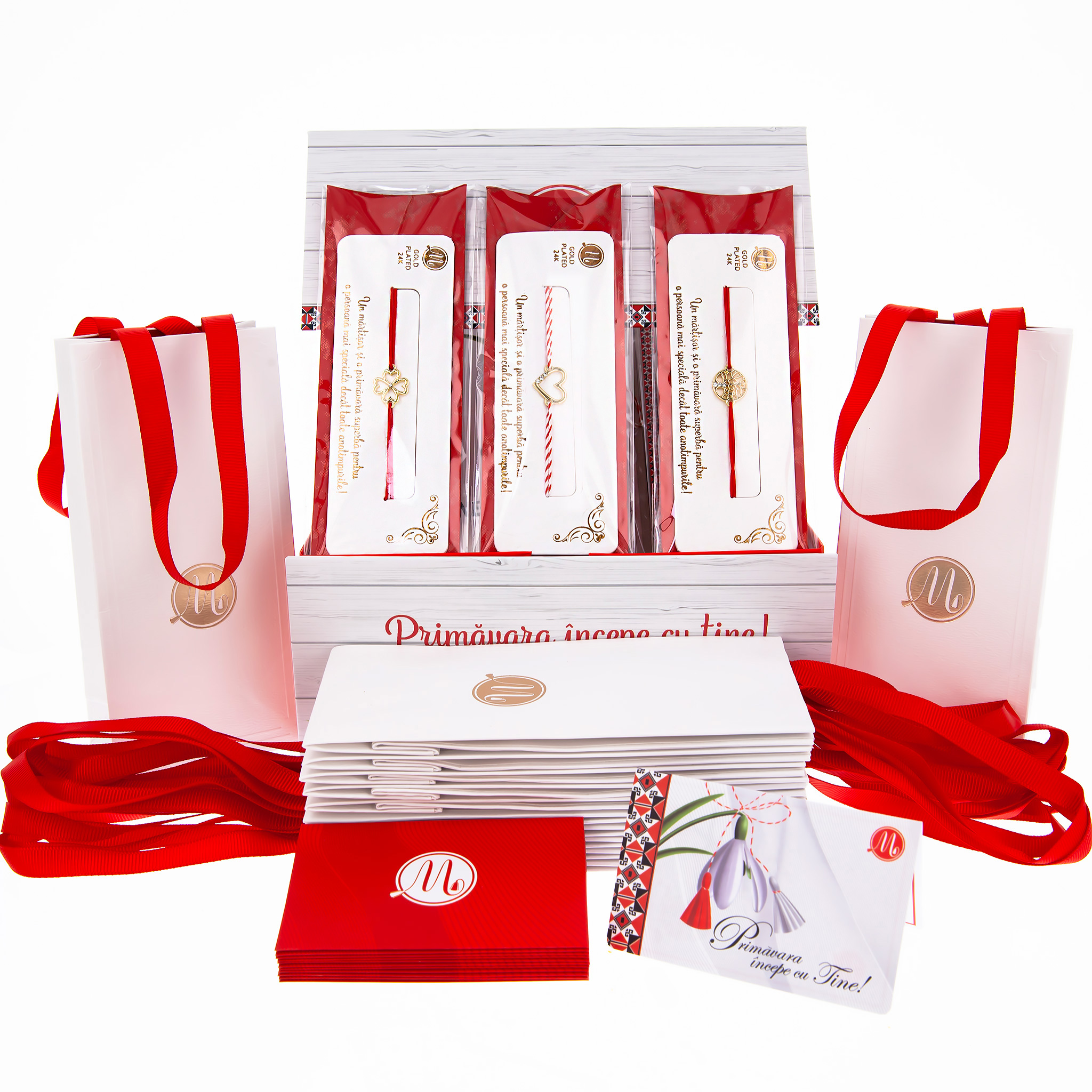BOX-034-BRATARA-ALPHA-RED-SI-RED-WHITE Box Mărțișoare 12 buc. - Brățară Red, Alb-Roșu Gold Plated Alpha - imagine 1