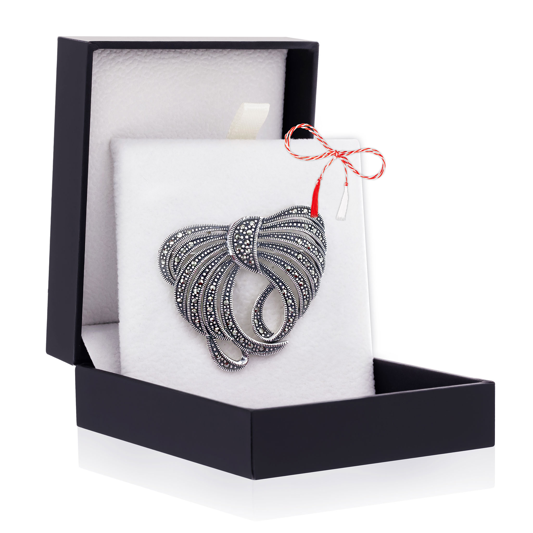 Brosa-argint-17 Broșă Argint 925 Fundă Design Silizat – Marcasite - imagine 1