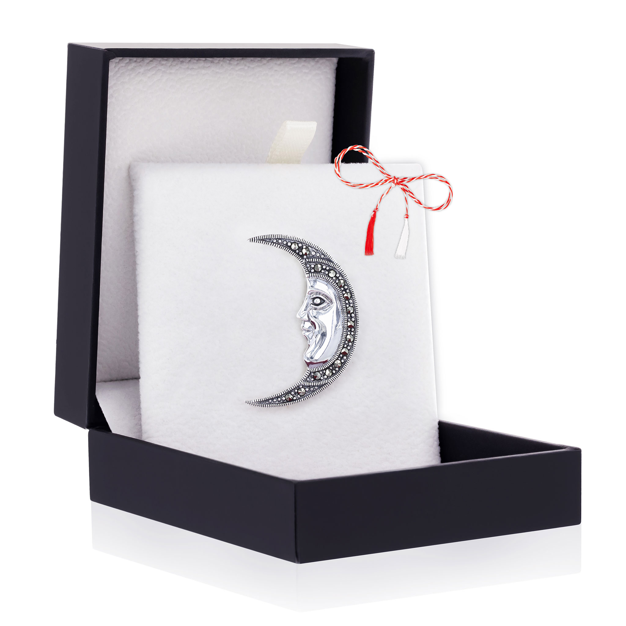 Brosa-argint-9 Broșă Argint 925 Semilună – Marcasite - imagine 1